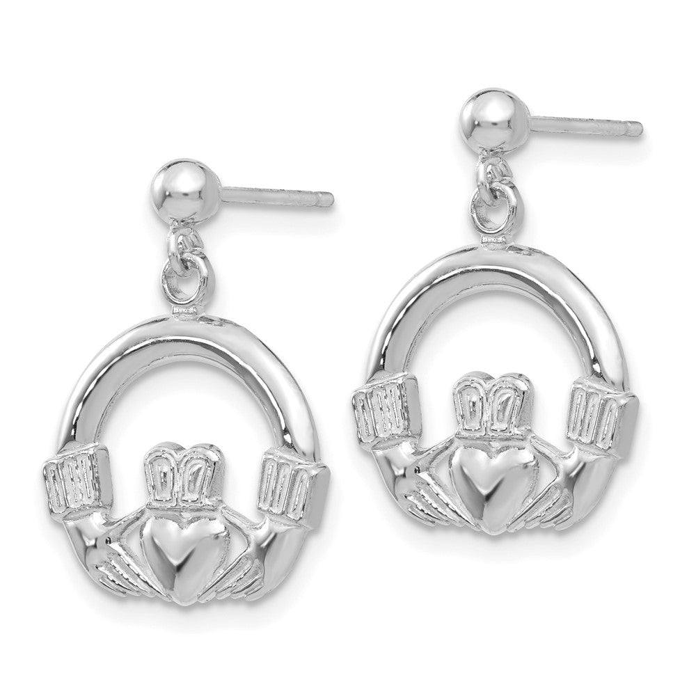 14K Weißgold massiv poliert Claddagh-Ohrringe mit Flachrücken