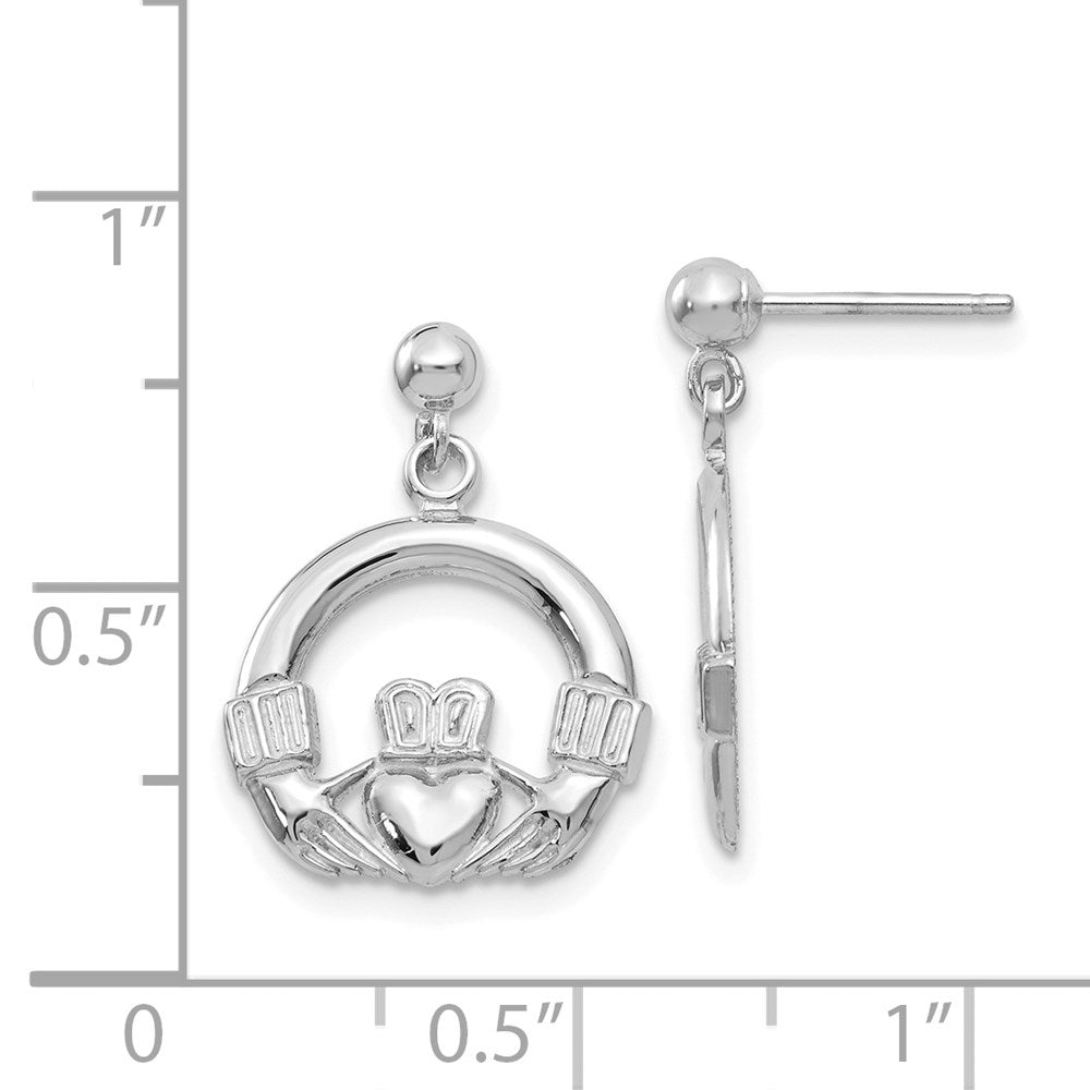 14K Weißgold massiv poliert Claddagh-Ohrringe mit Flachrücken