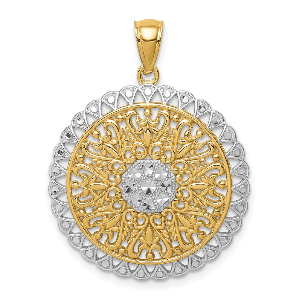 14K Gelbgold Anhänger mit Rhodium-Filigranarbeit
