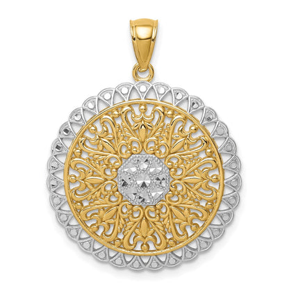 14K Gelbgold Anhänger mit Rhodium-Filigranarbeit