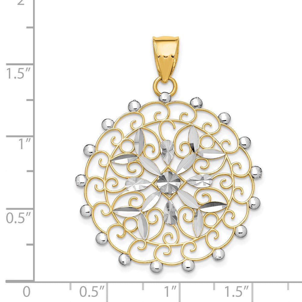 14K Gelb- und Rhodiumgold Weißrhodium Diamantgeschliffener Filigran-Anhänger
