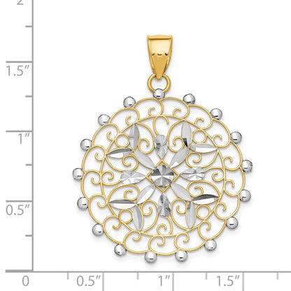 14K Gelb- und Rhodiumgold Weißrhodium Diamantgeschliffener Filigran-Anhänger