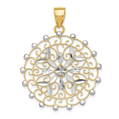 14K Gelb- und Rhodiumgold Weißrhodium Diamantgeschliffener Filigran-Anhänger