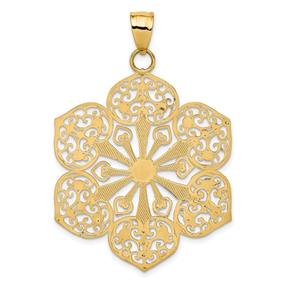 14K Gelbgold Anhänger, rhodiniert, mit Diamantschliff und filigranem Design