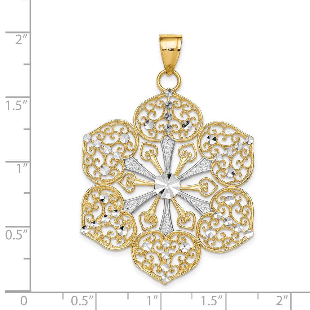 14K Gelbgold Anhänger, rhodiniert, mit Diamantschliff und filigranem Design