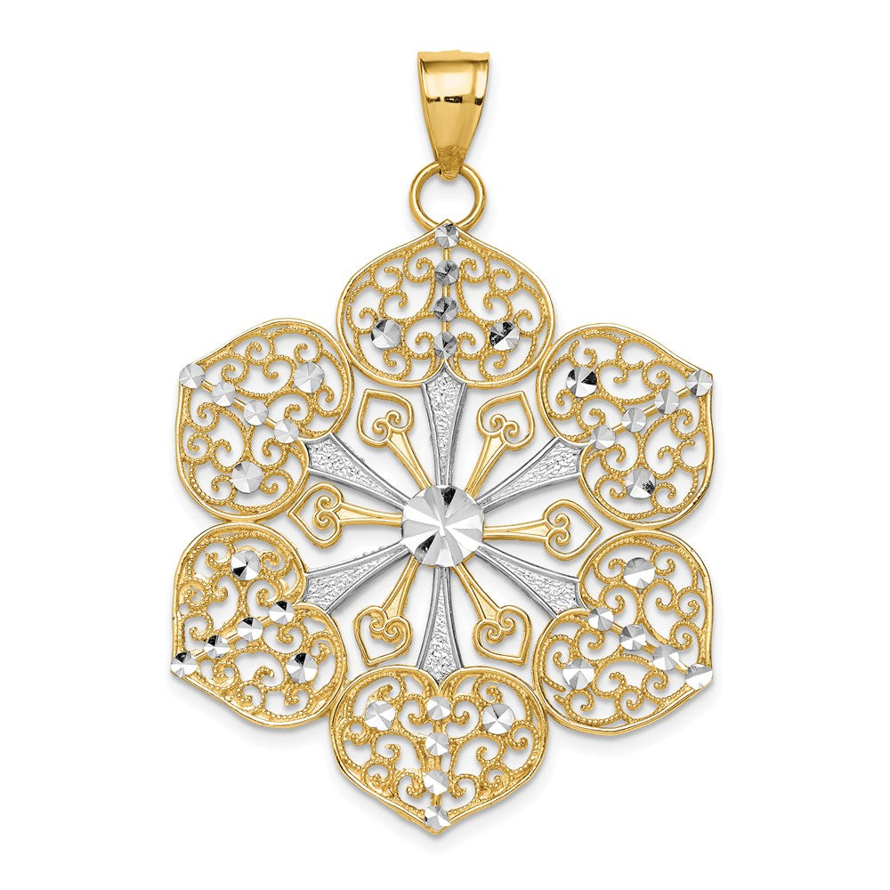14K Gelbgold Anhänger, rhodiniert, mit Diamantschliff und filigranem Design