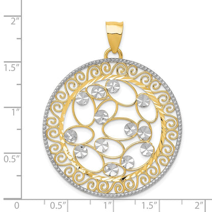 Filigraner Anhänger aus 14K Gelb- und Rhodiumgold mit Weißrhodium, diamantiert