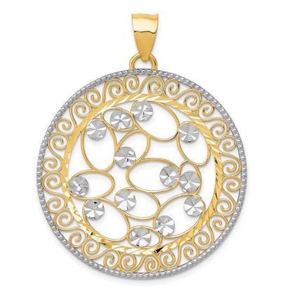 Filigraner Anhänger aus 14K Gelb- und Rhodiumgold mit Weißrhodium, diamantiert