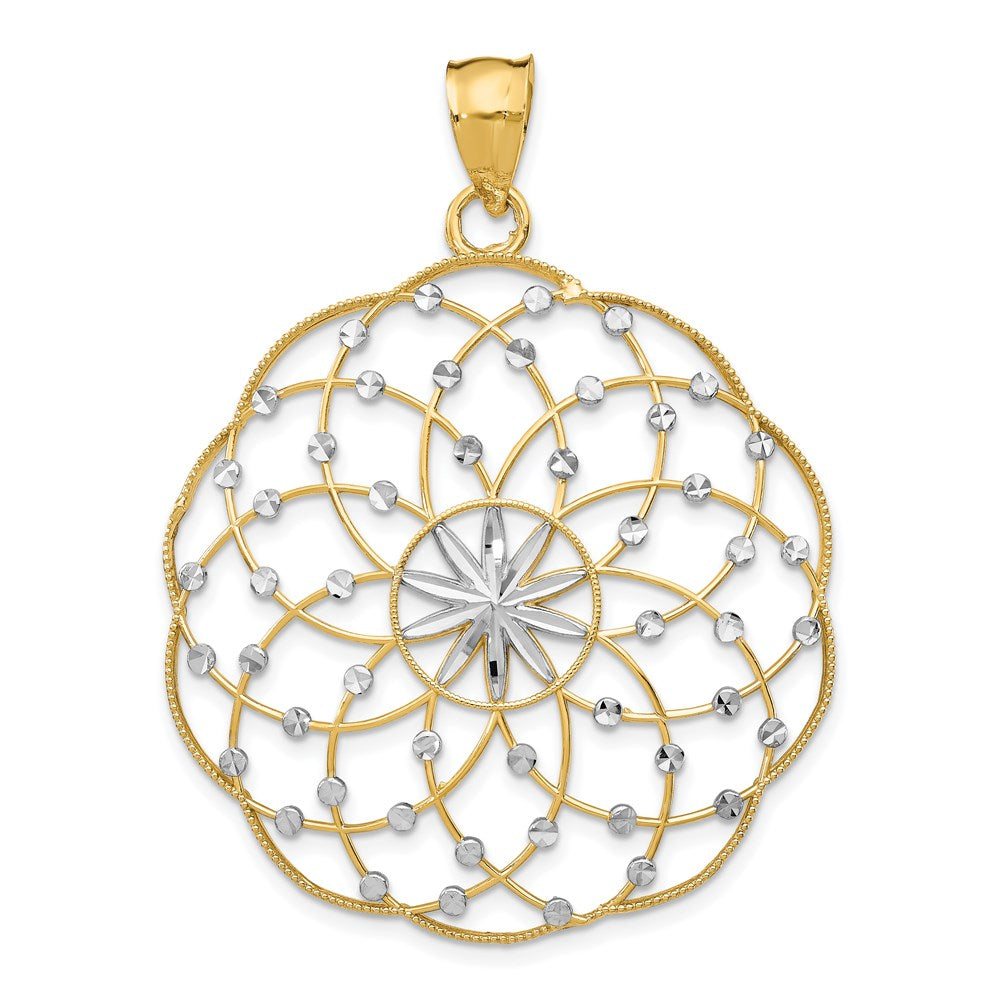 14K Gelb- und Rhodiumgold Anhänger mit rhodinierter, diamantierter Kugel