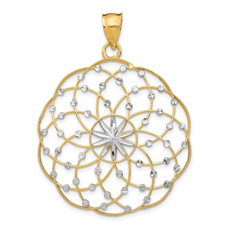 14K Gelb- und Rhodiumgold Anhänger mit rhodinierter, diamantierter Kugel