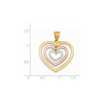 14K Tricolor-Gold Anhänger „3 Herzen“ mit Baumeleffekt