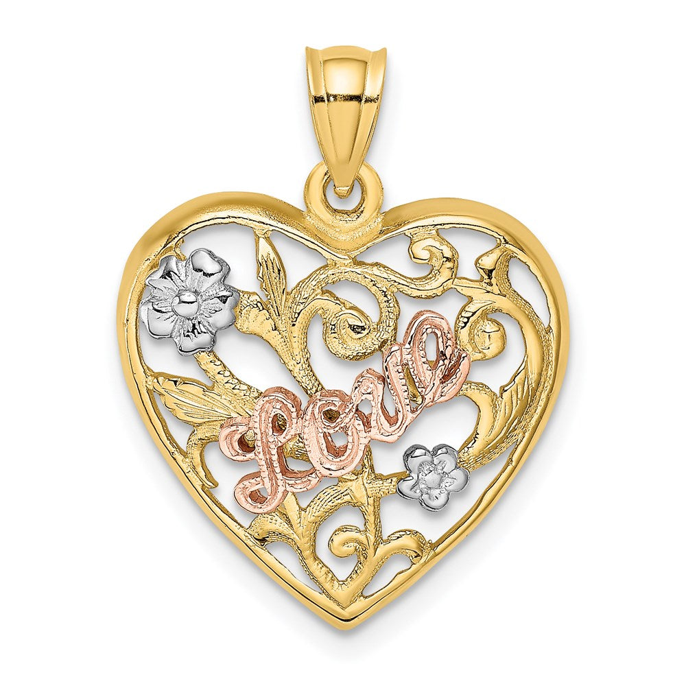14K Bicolor-Gold mit Weißrhodium LOVE Herz-Charm