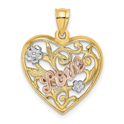14K Bicolor-Gold mit Weißrhodium LOVE Herz-Charm