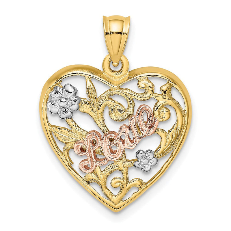 14K Bicolor-Gold mit Weißrhodium LOVE Herz-Charm