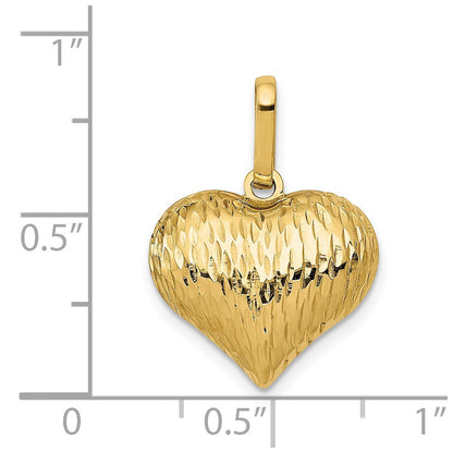 14K Gelbgold Poliert und Strukturiert 3-d Herz Anhänger