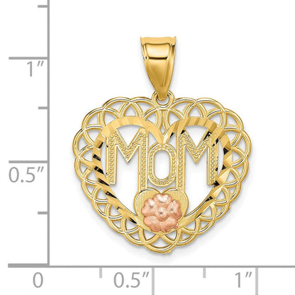14K Bicolor-Gold MOM-Anhänger im Herzrahmen