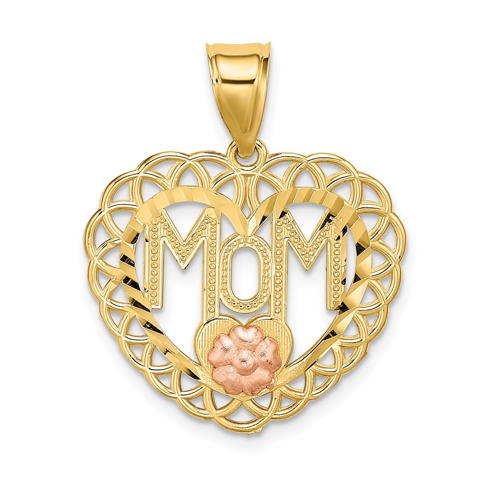 14K Bicolor-Gold MOM-Anhänger im Herzrahmen