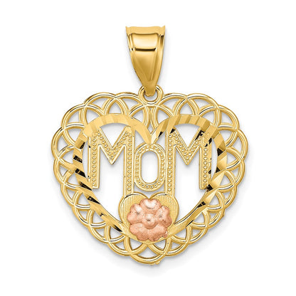 14K Bicolor-Gold MOM-Anhänger im Herzrahmen