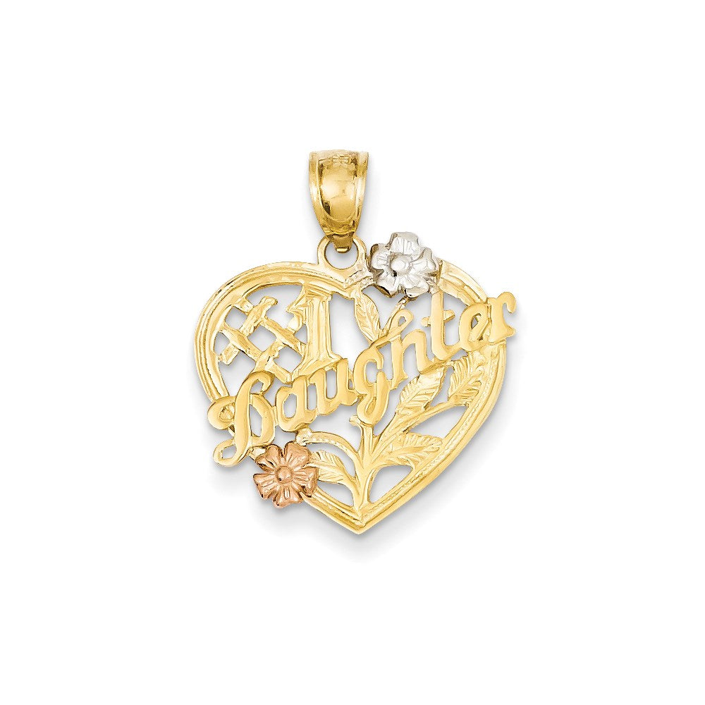 14 Karat Gelbgold, Gelbgold & Roségold mit Rhodium „#1 Daughter“ in Herz-Anhänger