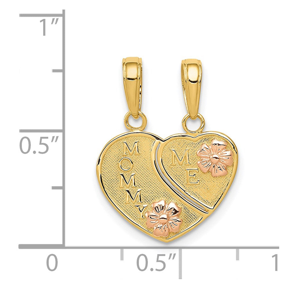 14 Karat Bicolor-Gold Herz-Anhänger „MOMMY-ME" zum Auseinandernehmen