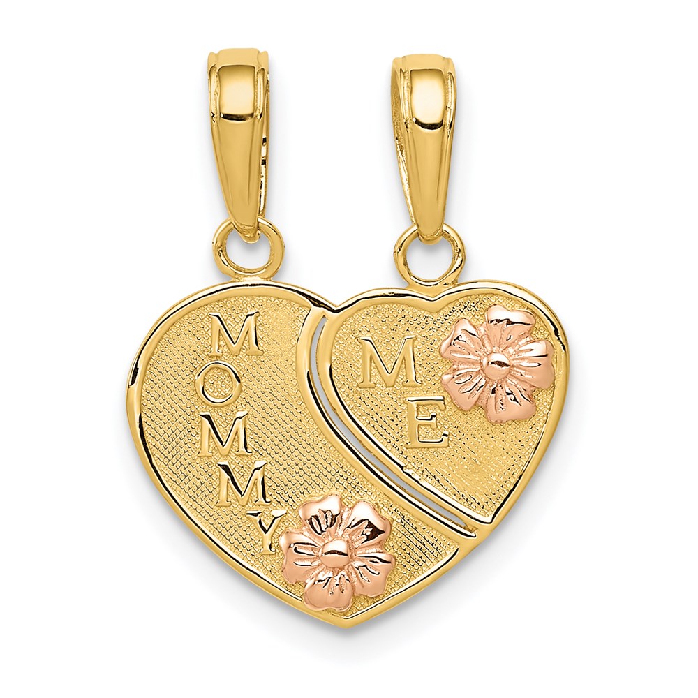 14 Karat Bicolor-Gold Herz-Anhänger „MOMMY-ME" zum Auseinandernehmen