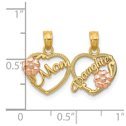 14K Bicolor Mama - Tochter Break-apart Herzen Anhänger