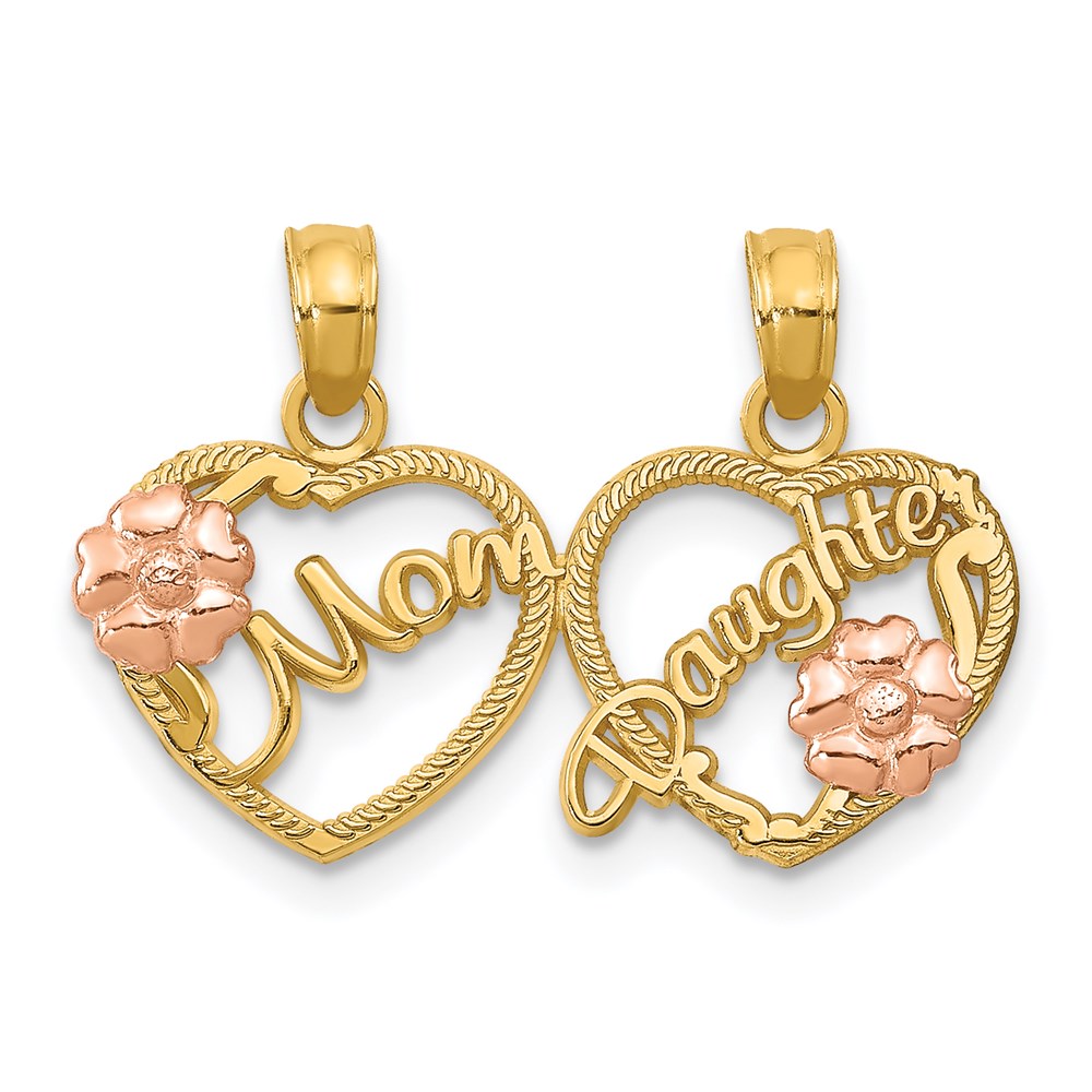 14K Bicolor Mama - Tochter Break-apart Herzen Anhänger