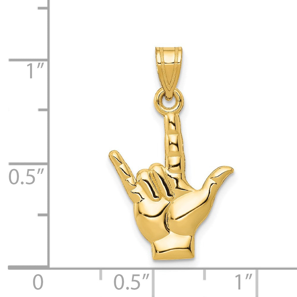 14K Gelbgold Poliert I Liebe You Hand/sign Language Charm