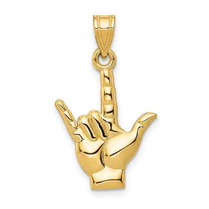 14K Gelbgold Poliert I Liebe You Hand/sign Language Charm