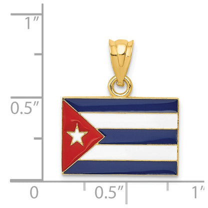 14K Gelbgold Anhänger mit Emaille-Design der kubanischen Flagge