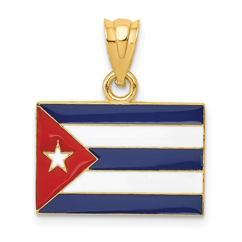 14K Gelbgold Anhänger mit Emaille-Design der kubanischen Flagge