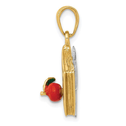 14K Bicolor Gold 3-D Emailliertes ABC-Schulbuch-Anhänger
