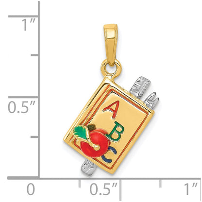 14K Bicolor Gold 3-D Emailliertes ABC-Schulbuch-Anhänger