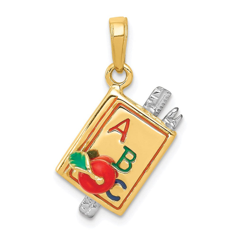 14K Bicolor Gold 3-D Emailliertes ABC-Schulbuch-Anhänger