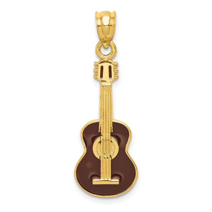 14K Gelbgold Emaillierter Gitarren-Anhänger