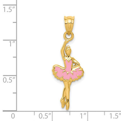 14K Gelbgold Anhänger "Ballerina" mit rosa Emaille