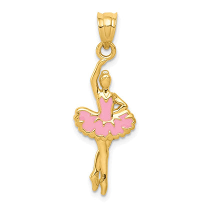 14K Gelbgold Anhänger "Ballerina" mit rosa Emaille