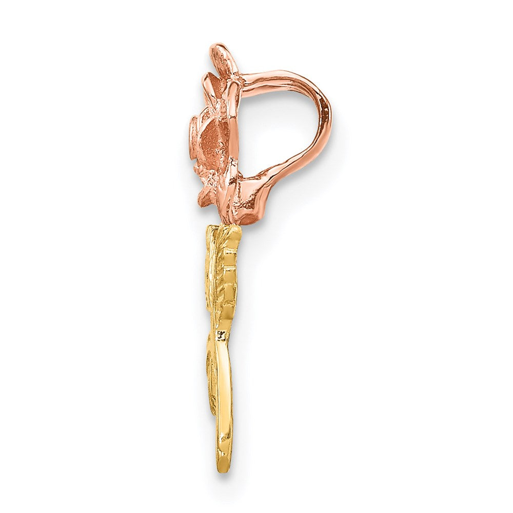 14K Bicolor Mini Rosa Rose Blume Kette Anhänger