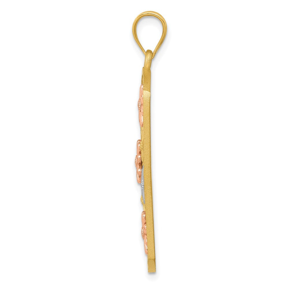 14K Bicolor Gold Anhänger mit weißrhodiniertem Rahmen, Gänseblümchen-Design