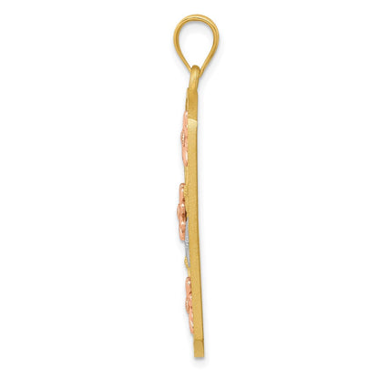 14K Bicolor Gold Anhänger mit weißrhodiniertem Rahmen, Gänseblümchen-Design