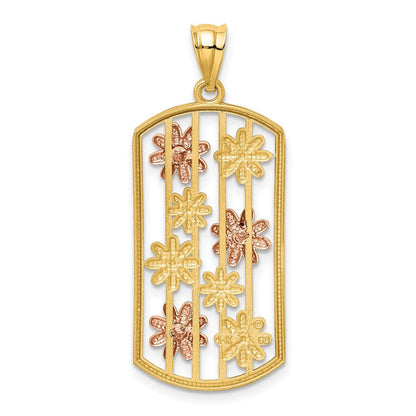 14K Bicolor Gold Anhänger mit weißrhodiniertem Rahmen, Gänseblümchen-Design