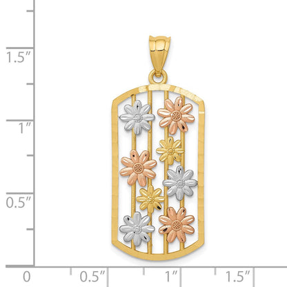 14K Bicolor Gold Anhänger mit weißrhodiniertem Rahmen, Gänseblümchen-Design