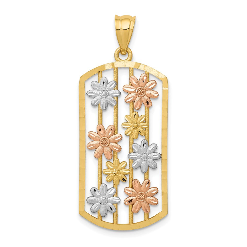 14K Bicolor Gold Anhänger mit weißrhodiniertem Rahmen, Gänseblümchen-Design