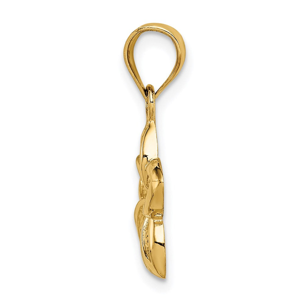 14K Gelbgold Poliert Klein Ausgeschnitten Plumeria Anhänger
