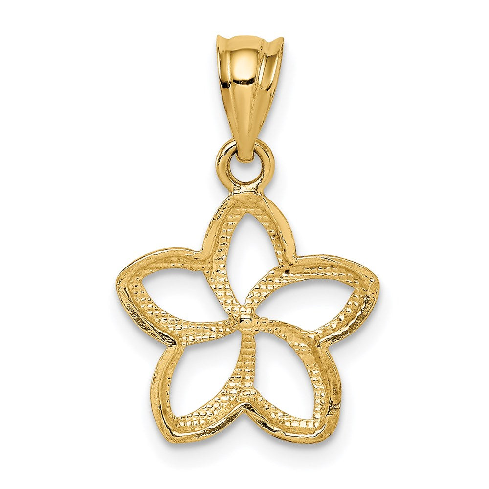 14K Gelbgold Poliert Klein Ausgeschnitten Plumeria Anhänger