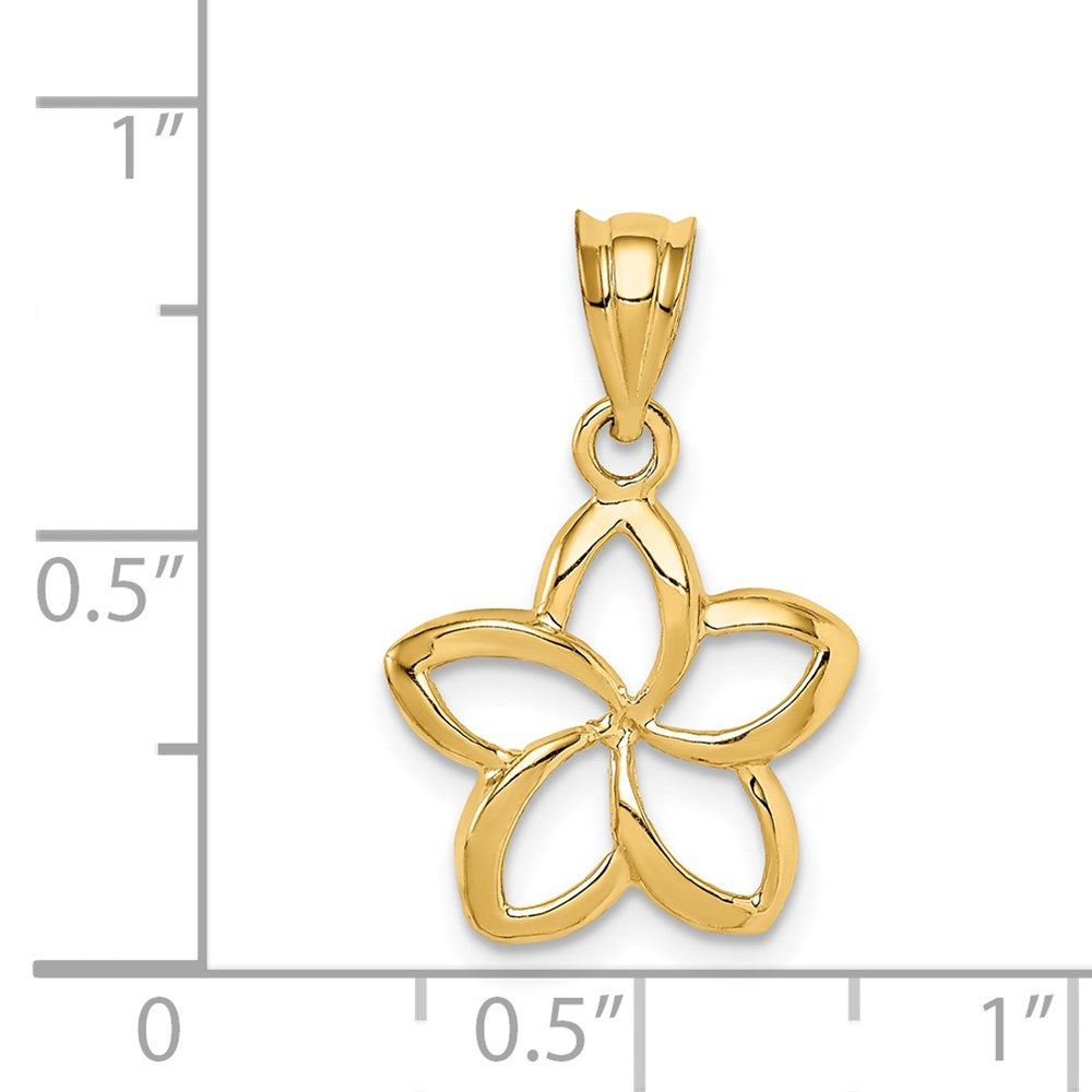 14K Gelbgold Poliert Klein Ausgeschnitten Plumeria Anhänger