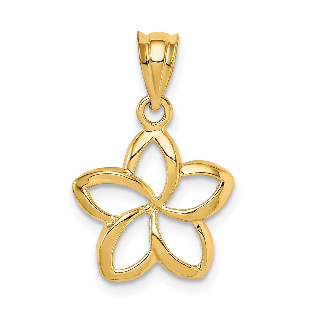14K Gelbgold Poliert Klein Ausgeschnitten Plumeria Anhänger