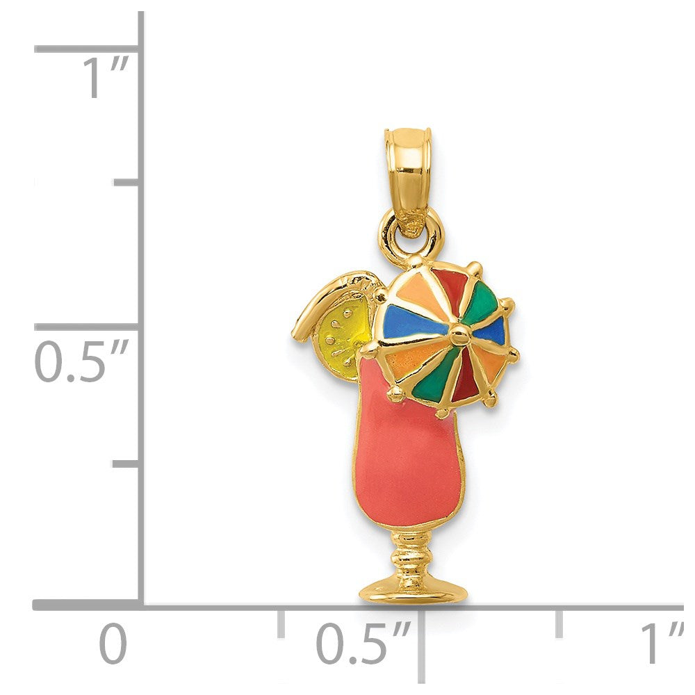 14K Gelbgold Anhänger "Tropisches Getränk" mit rosa Emaille