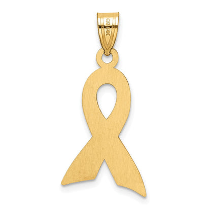 14K Gelbgold Großer Emaillierter Rosa-Schleifen-Anhänger