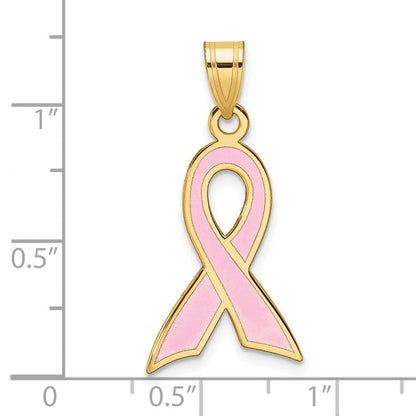 14K Gelbgold Großer Emaillierter Rosa-Schleifen-Anhänger